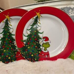 Holiday Grinch Christmas Tree Plates - Red and Green